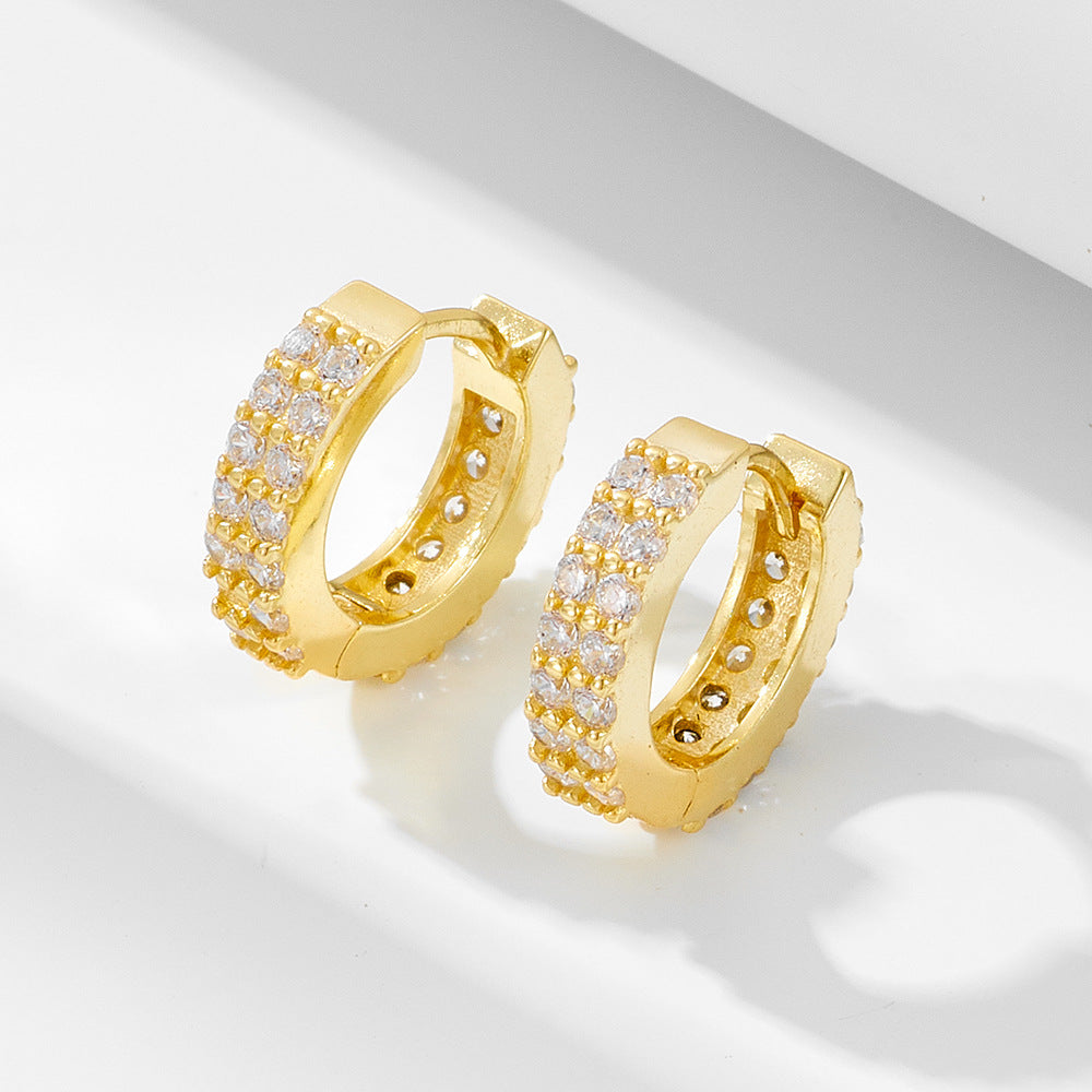 925 Sterling Silver Double-Row Micro-Pave Zirconia Hoop Earrings, Minimalist Jewelry