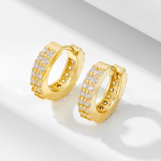 925 Sterling Silver Double-Row Micro-Pave Zirconia Hoop Earrings, Minimalist Jewelry