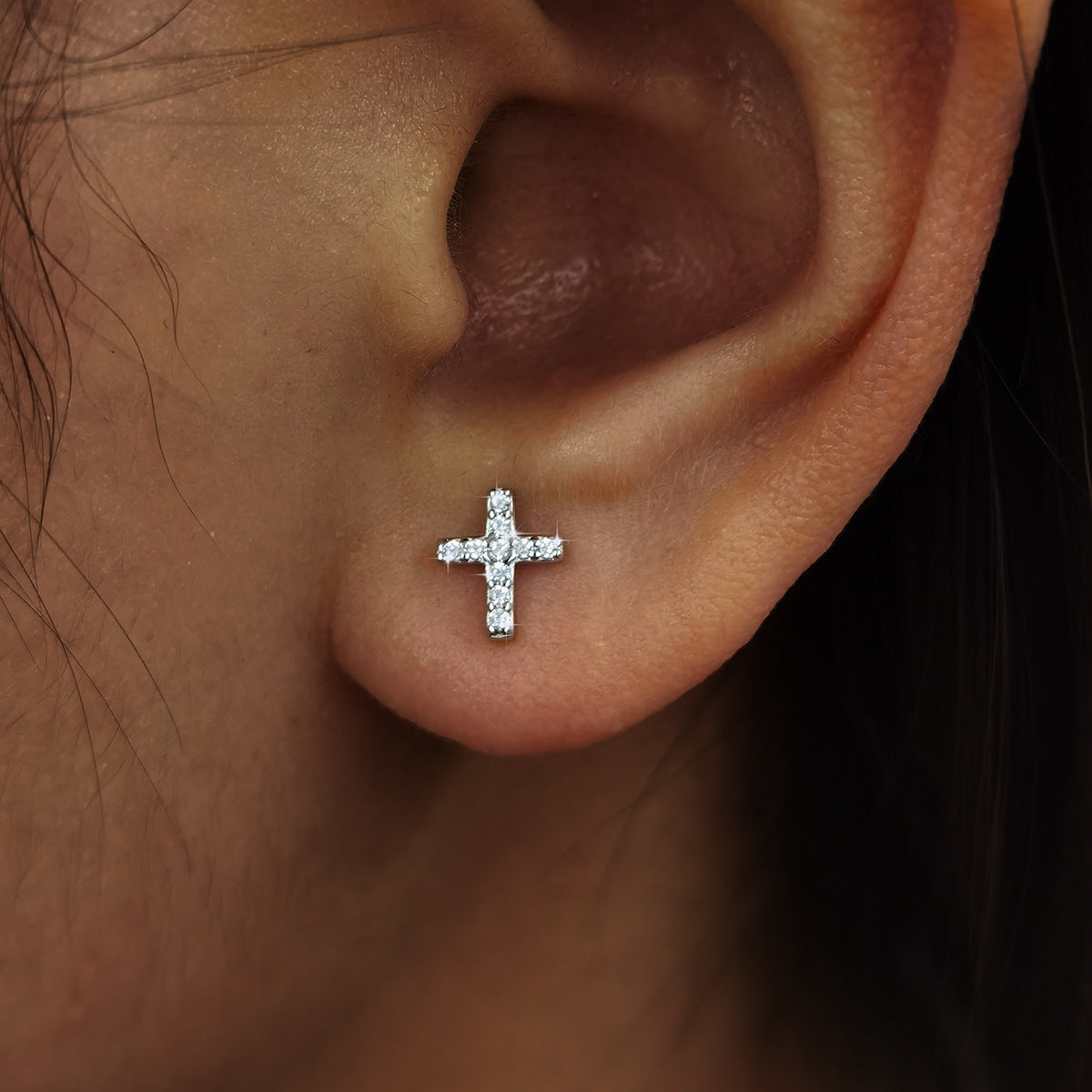 Cross Zircon Studs - S925 Silver Minimalist Niche Factory Direct