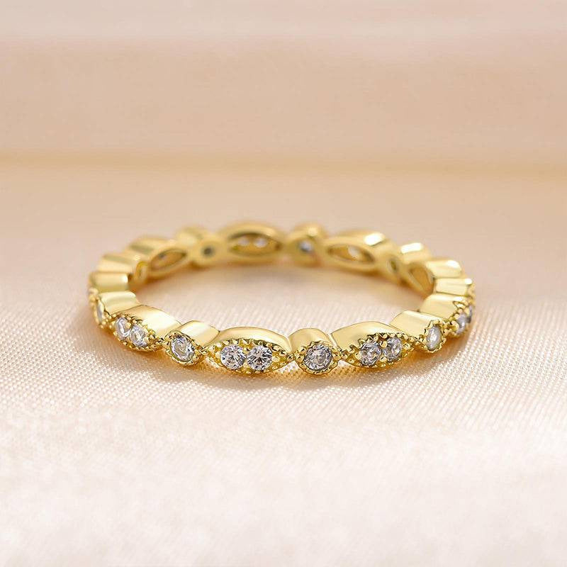 Sterling Silver Sparkling Pave Gold Ring for Women, Minimalist High-End Aesthetic