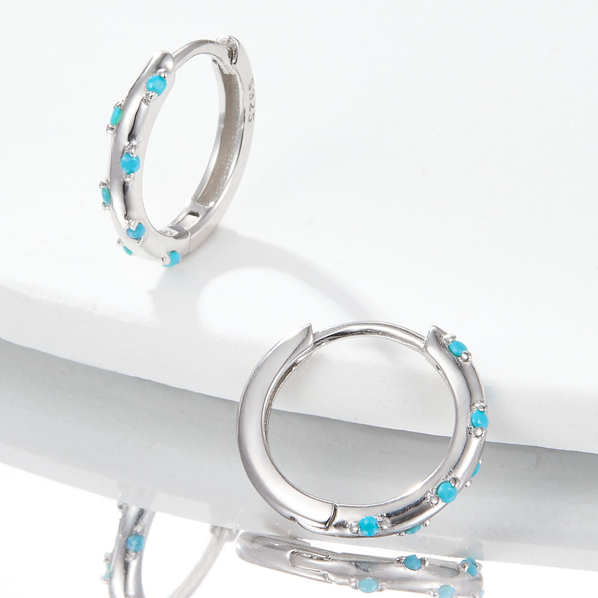 Colored Zircon Hoop Earrings - S925 Silver Modern European Factory Jewelry