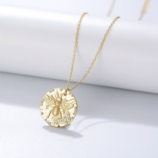 S925 Silver Minimalist Bee Medal Necklace - Dainty Zirconia Choker