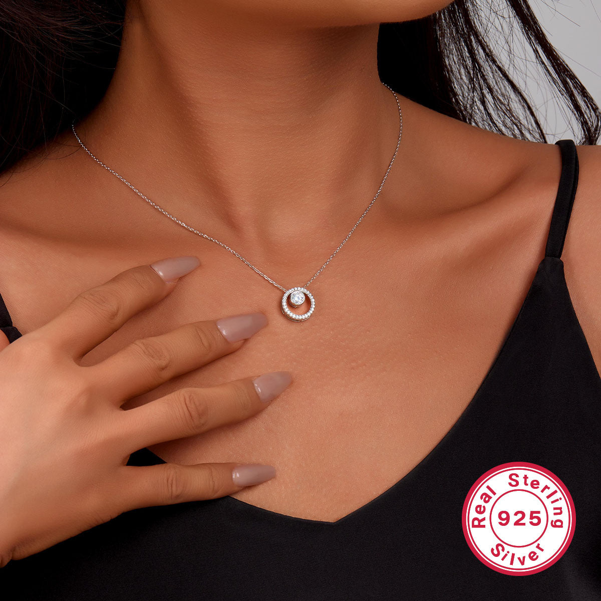 Zircon Circle Necklace - S925 Sterling Silver Versatile Beaded Collarbone Chain