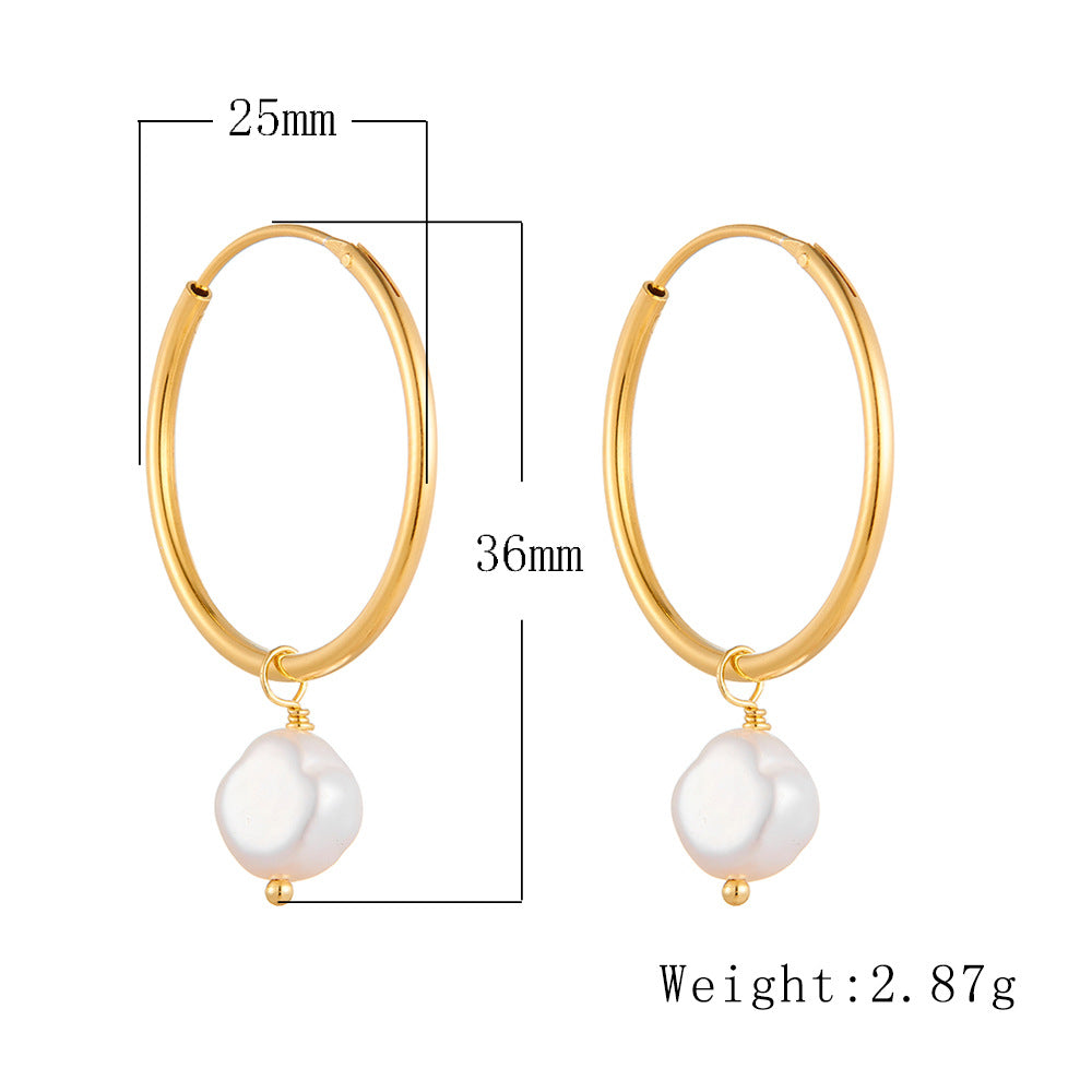 925 Sterling Silver Natural Freshwater Pearl Hoop Earrings, Minimalist High-End Vintage Jewelry