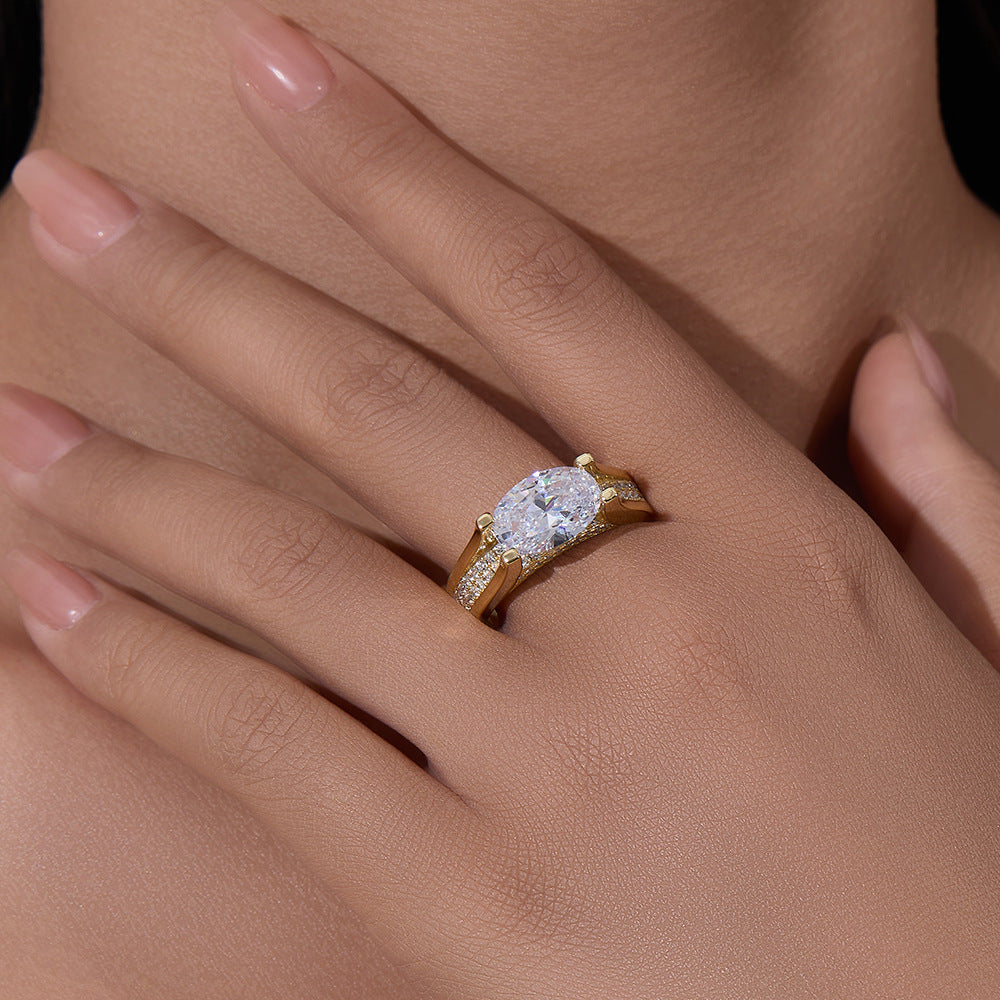 925 Sterling Silver 4.5 Carat Oval 5A Zirconia Ring, High-End Wide Band Hot Selling Jewelry