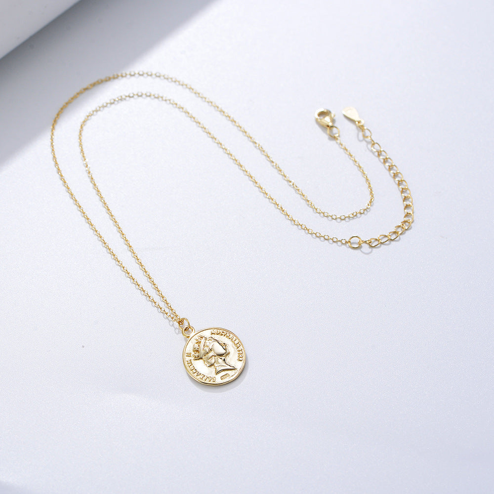 S925 Silver Antique Finish Portrait Medallion Pendant - Edgy Chic Clavicle Chain