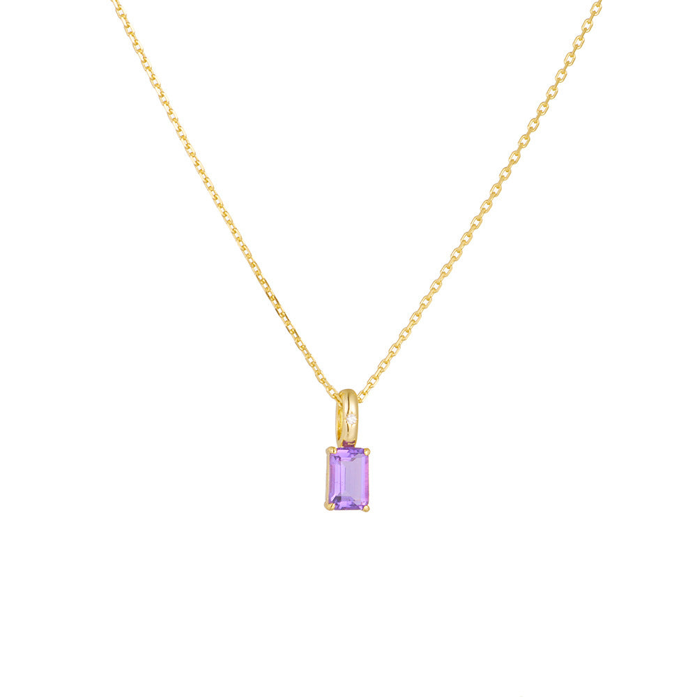 925 Sterling Silver Natural Amethyst & Peridot Pendant Necklace, Minimalist Light Luxury Color Gemstone Jewelry