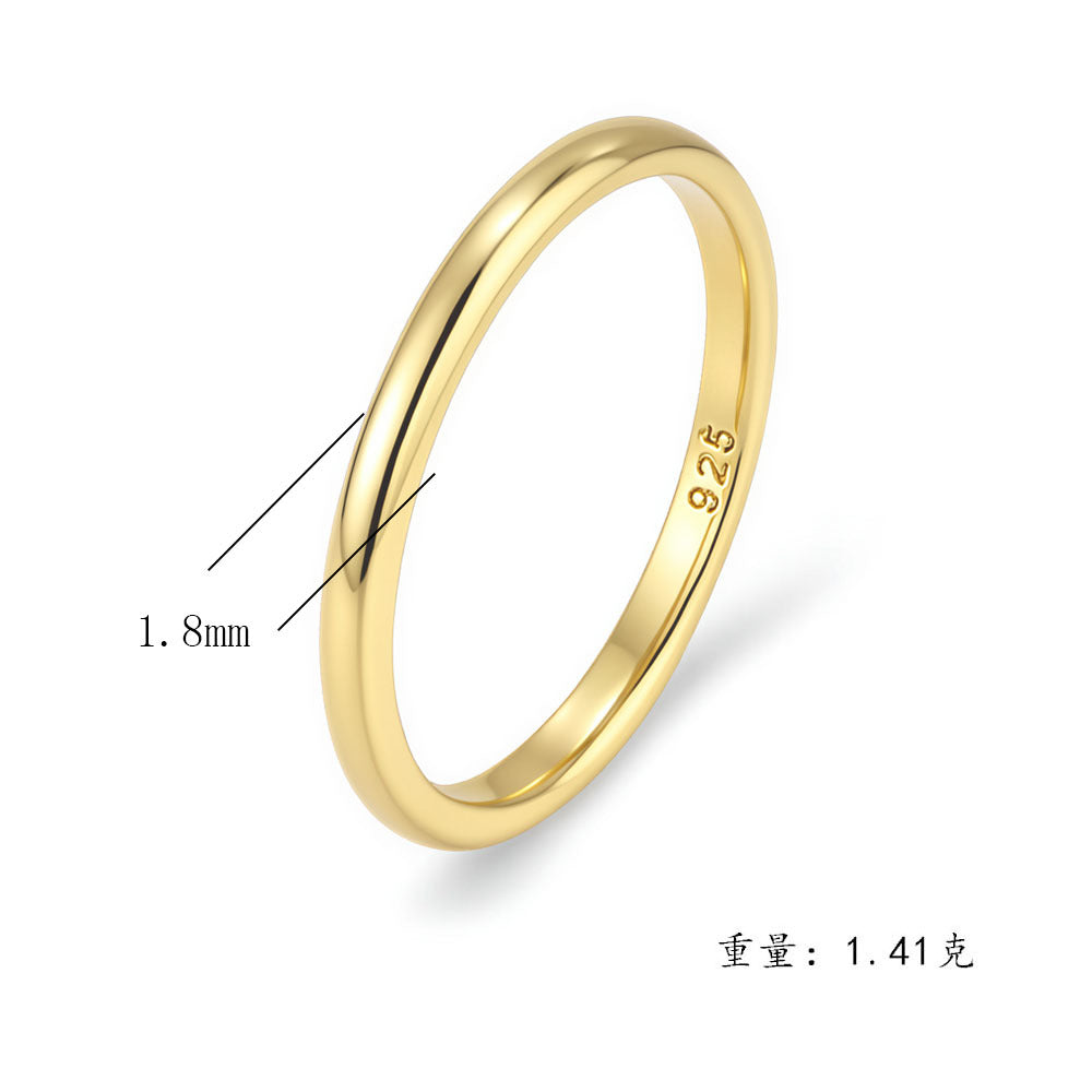 925 Sterling Silver 14K Gold Plated Skinny Band Ring, Minimalist Korean Ins Style Jewelry