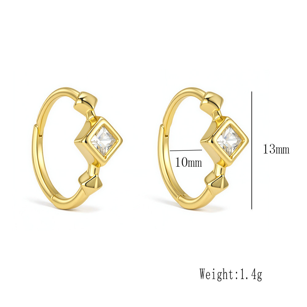 925 Sterling Silver Square Zirconia Hoop Earrings, Minimalist High-End Light Luxury Jewelry