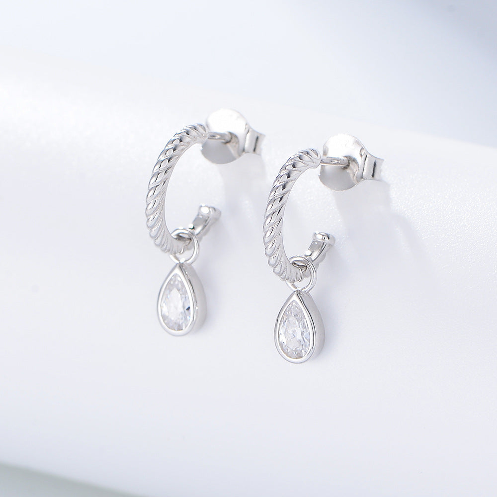S925 Silver Classic C-Studs - Minimalist Teardrop Zirconia Earrings