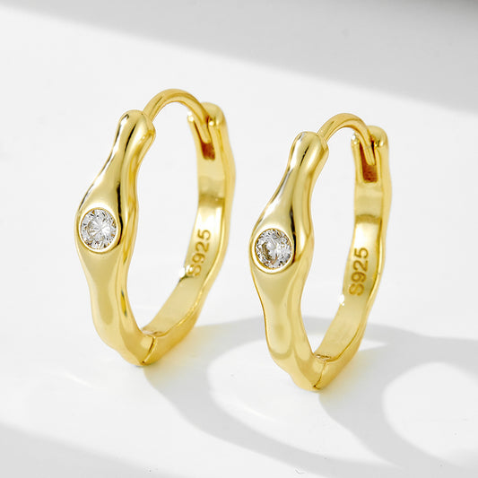 Sterling Silver Unique Geometric Hoop Earrings for Women, Elegant Chic Commuter Accessory