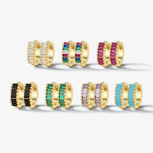 Color Zircon Hoop Earrings - 925 Silver Dopamine Niche Jewelry