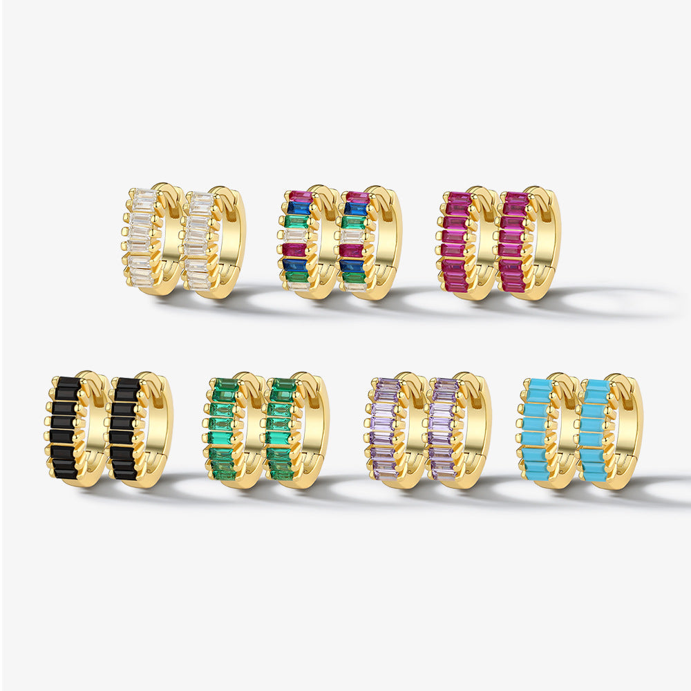 Color Zircon Hoop Earrings - 925 Silver Dopamine Niche Jewelry