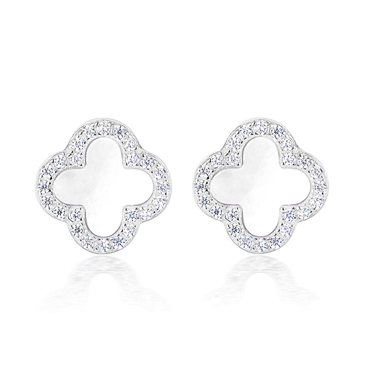 Four Leaf Clover Necklace & Earrings Set - Sterling Silver Black Agate Jewelry Gift