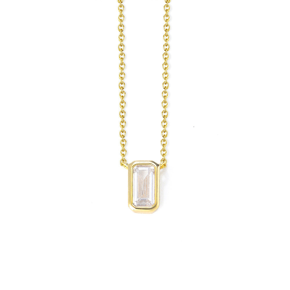 925 Sterling Silver Geometric Square Zirconia Pendant Necklace, Minimalist Jewelry
