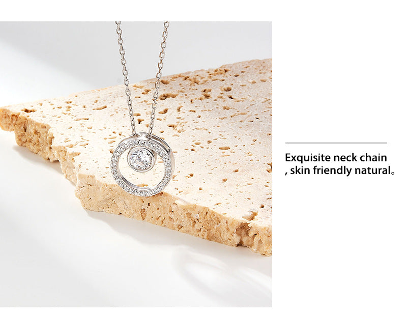 Zircon Circle Necklace - S925 Sterling Silver Versatile Beaded Collarbone Chain