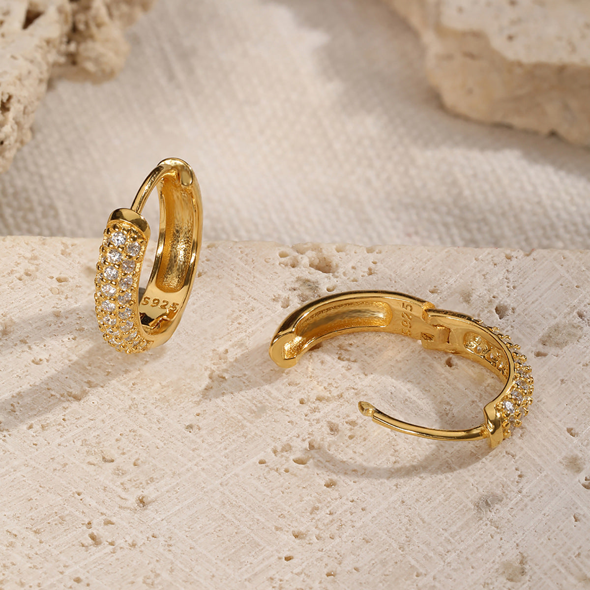 Triple Row Diamond Hoop Earrings - 925 Silver Retro Niche Jewelry