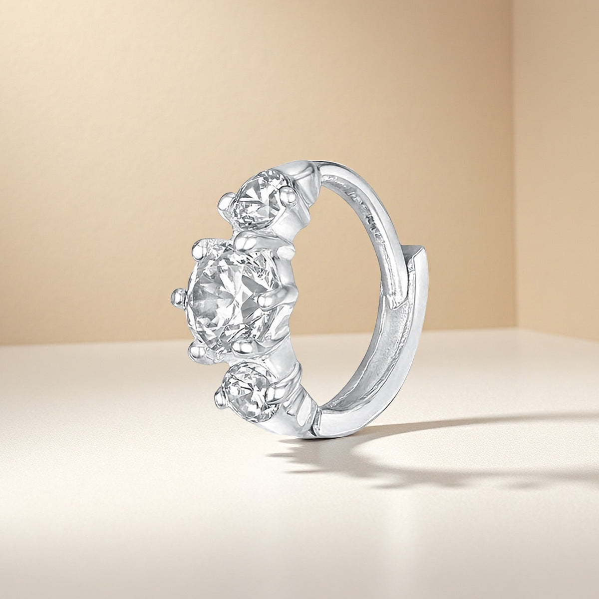 Single Zircon Hoop Earring - 925 Silver Geometric Niche