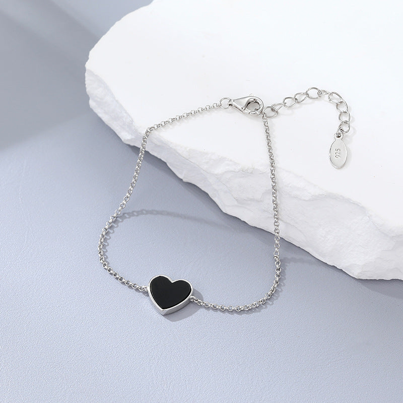 Black Agate Heart Necklace - S925 Silver European Best Seller Chain