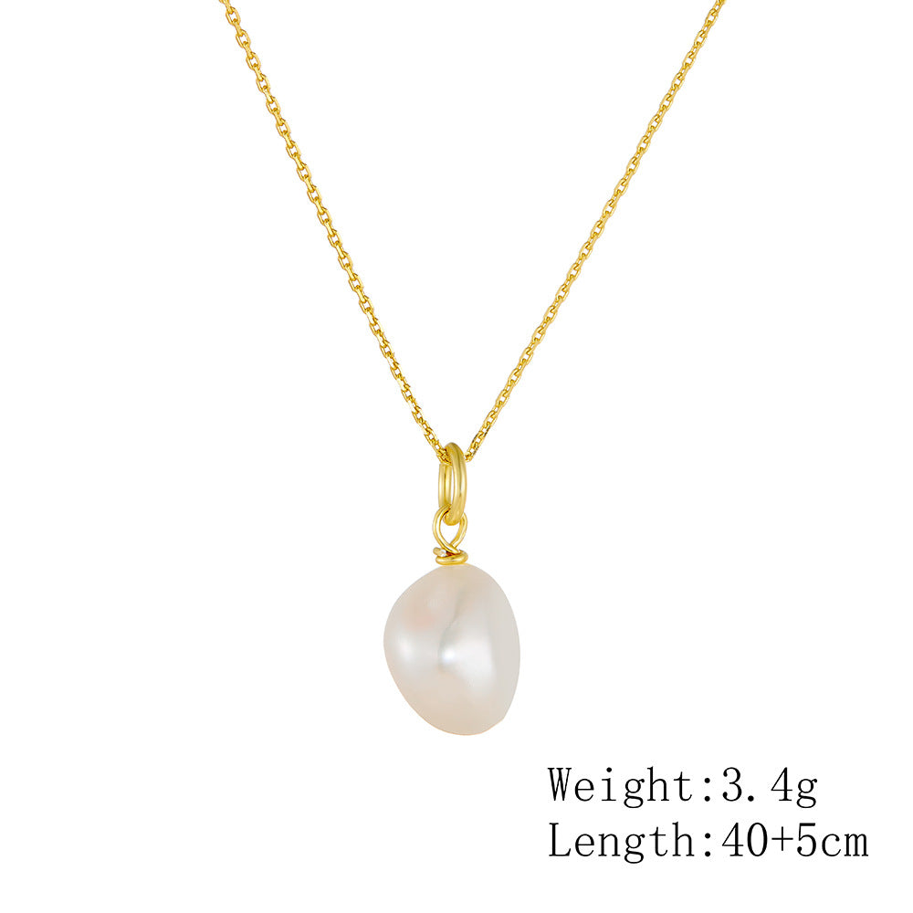 925 Sterling Silver Natural Freshwater Pearl Necklace, Baroque Pendant Jewelry