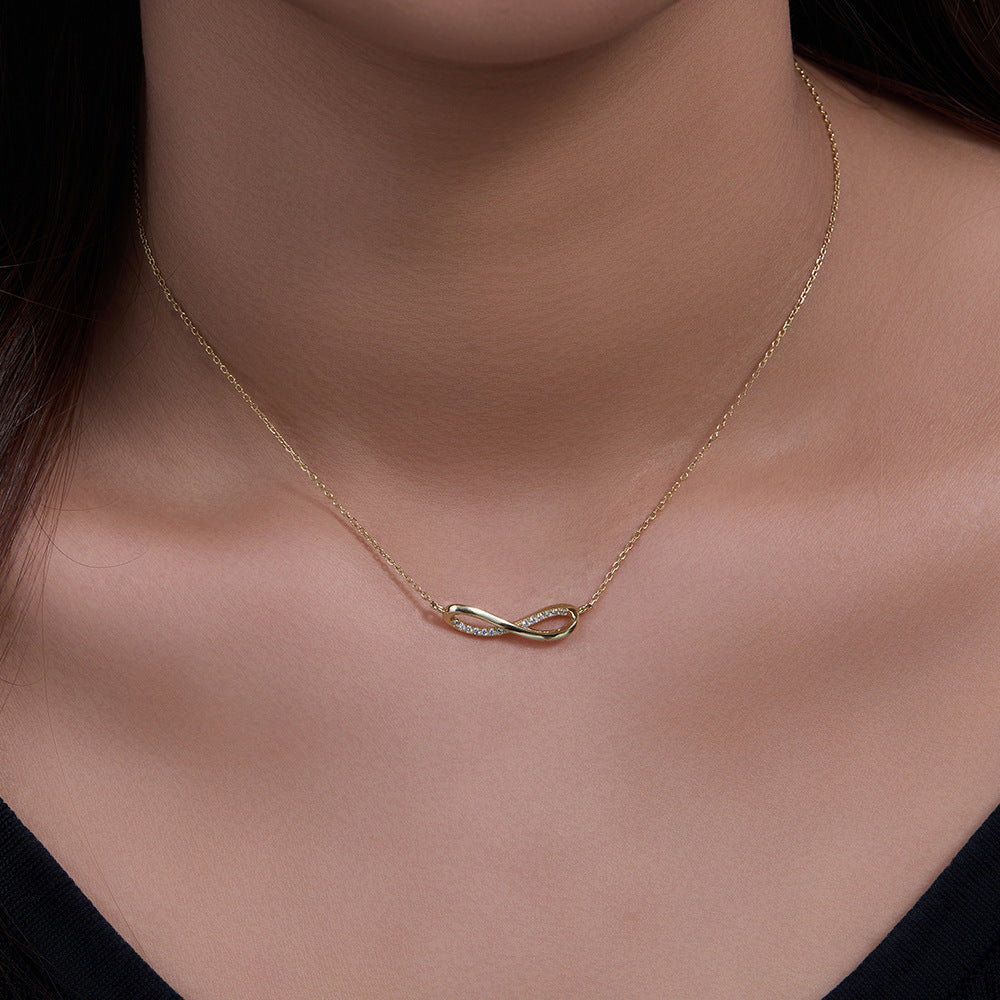 925 Sterling Silver Infinity Figure-8 Pendant Necklace, Pave Zirconia Mobius Design Jewelry