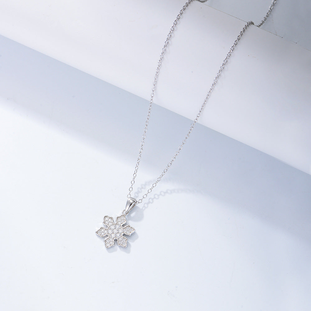 925 Sterling Silver Snowflake Pendant Necklace, Micro-Pave Zirconia Jewelry