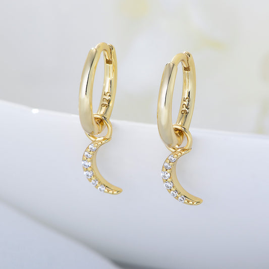 925 Sterling Silver Crescent Moon Stud Earrings, Pave Zirconia Jewelry
