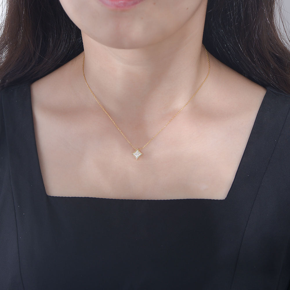925 Sterling Silver Six-Pointed Star Pendant Necklace, Sparkling Zirconia Jewelry