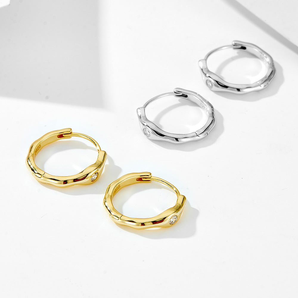 Sterling Silver Unique Geometric Hoop Earrings for Women, Elegant Chic Commuter Accessory