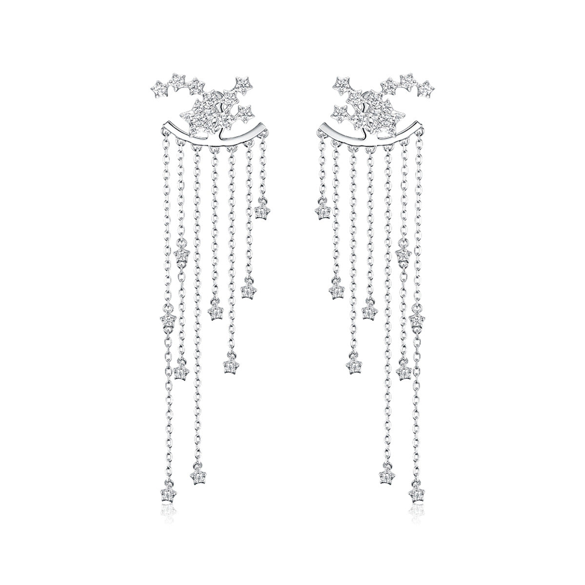 Star Fringe Earrings - 925 Silver Back Hook Light Luxury Studs