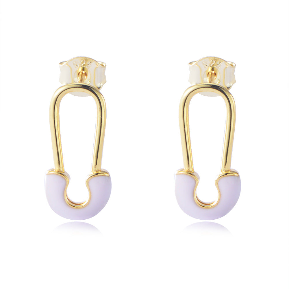 925 Sterling Silver Paperclip Stud Earrings, Colorful Enamel Jewelry