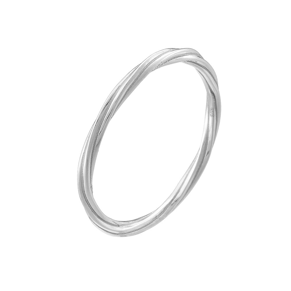 925 Sterling Silver Geometric Entwined Line Ring, Minimalist High-End Ins Style Jewelry