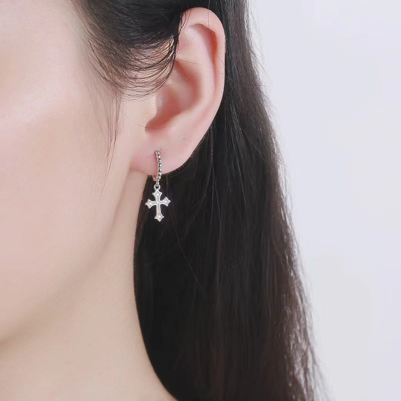 Micro-Inlaid Cross Earrings - S925 Sterling Silver Fashion Personalized Jewelry