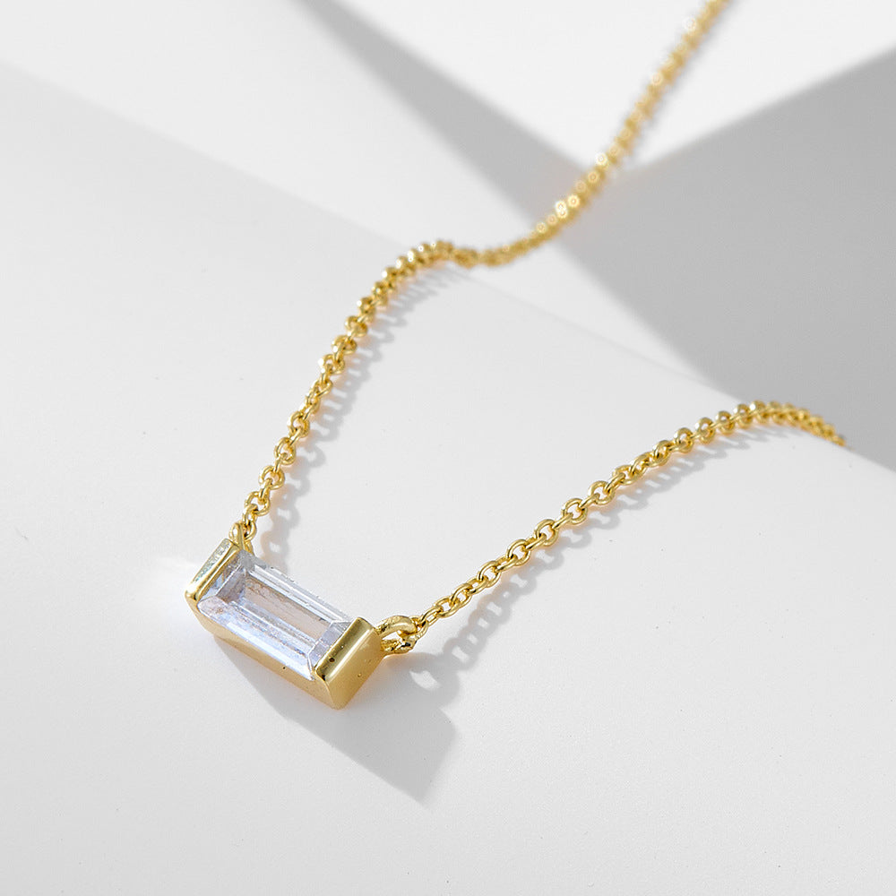 925 Sterling Silver Birthstone Pendant Necklace, Minimalist Lucky Stone Clavicle Chain