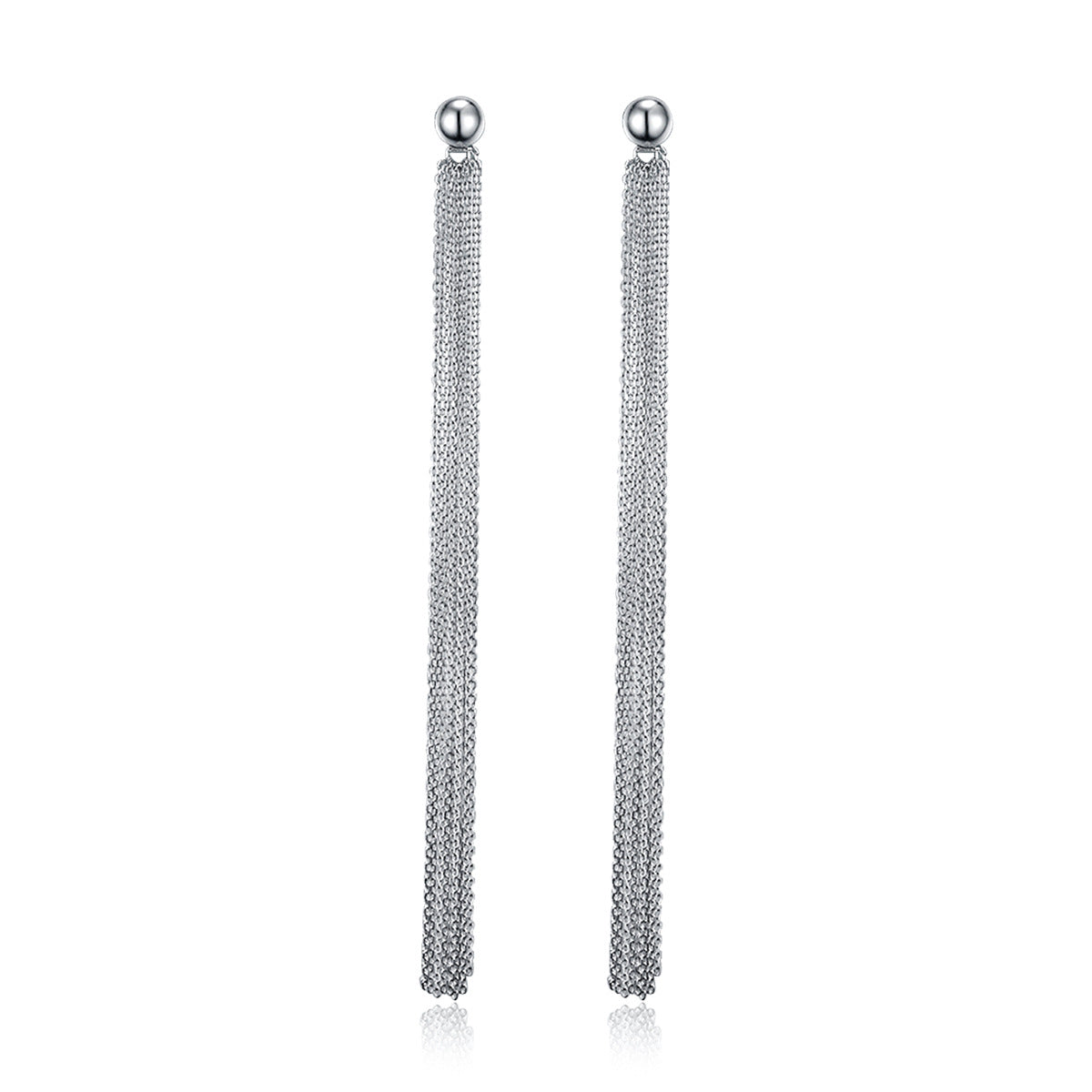 Long Fringe Earrings - 925 Sterling Silver Geometric Ball Drop Earrings