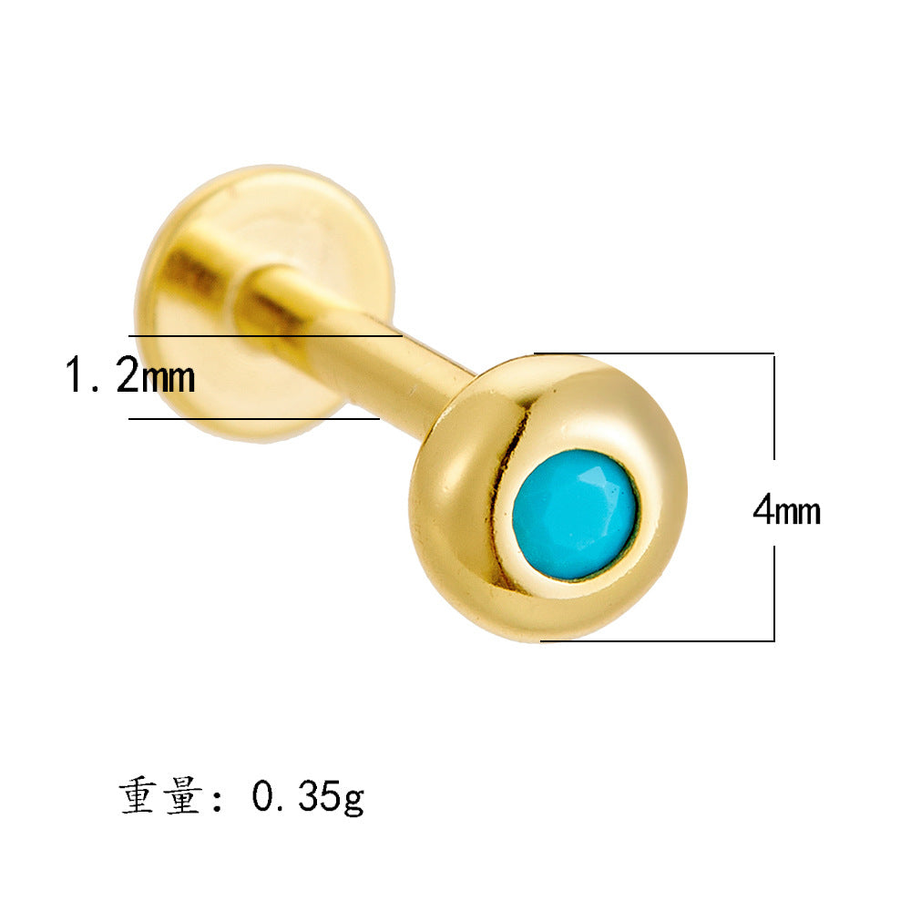 925 Sterling Silver Geometric Opal Labret Stud, Threaded Cartilage Piercing High-End Trendy Jewelry