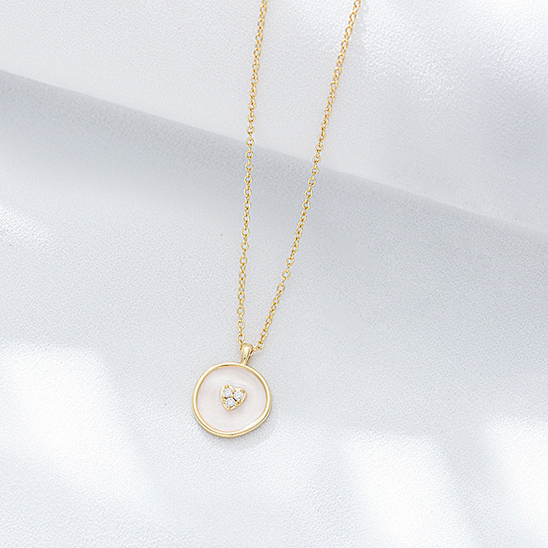 925 Sterling Silver Irregular Circle Enamel Pendant Necklace, Zirconia Jewelry