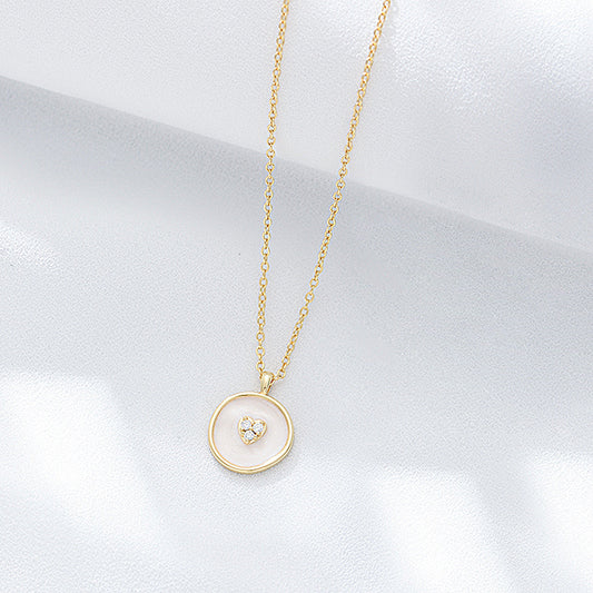 925 Sterling Silver Irregular Circle Enamel Pendant Necklace, Zirconia Jewelry