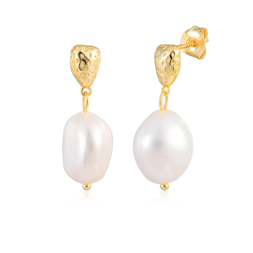 925 Sterling Silver Natural Baroque Pearl Earrings, French Vintage Romantic Jewelry