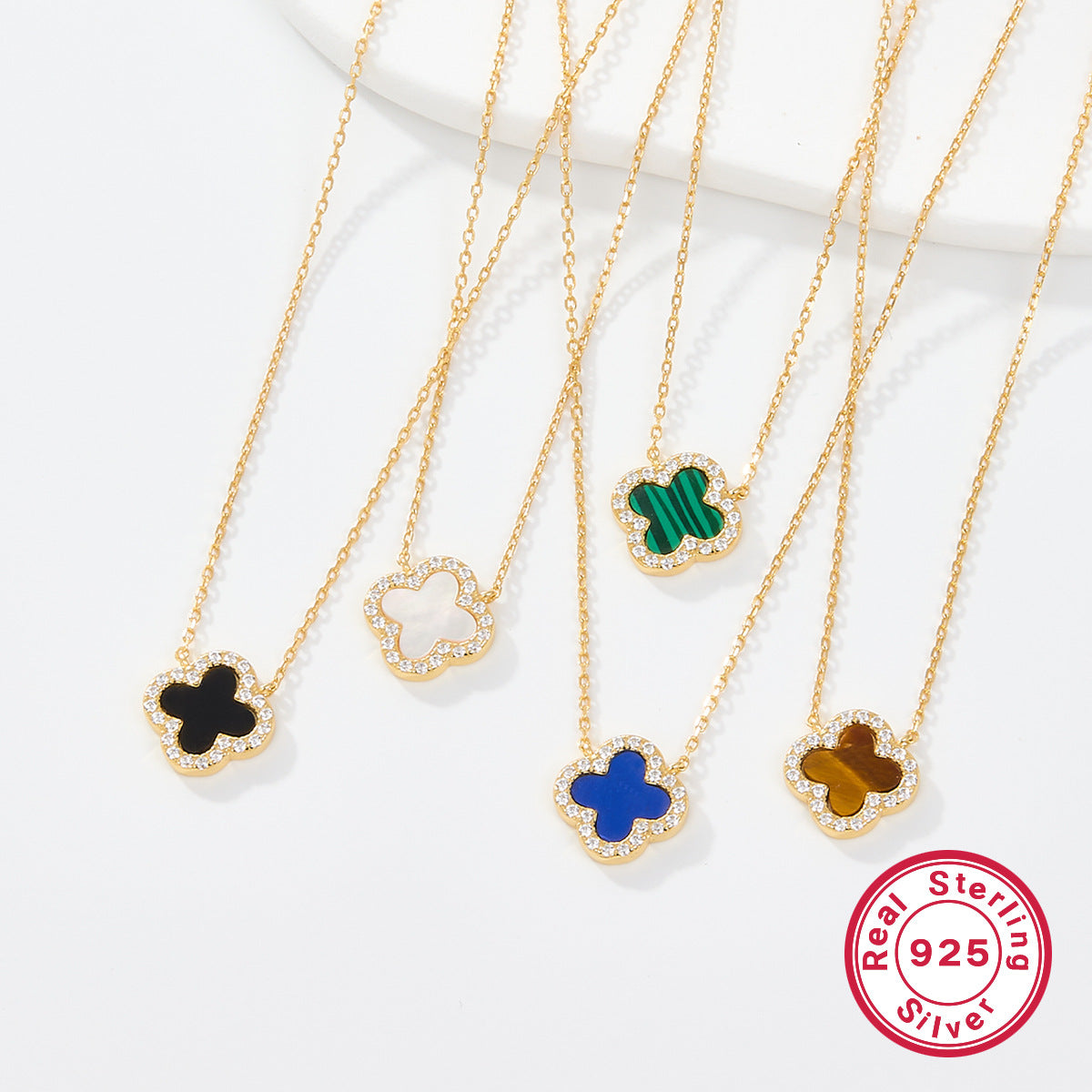 925 Sterling Silver Four-Leaf Clover Necklace | Zircon Inlaid Light Luxury Clavicle Chain for Women, Cross-Border Wholesale