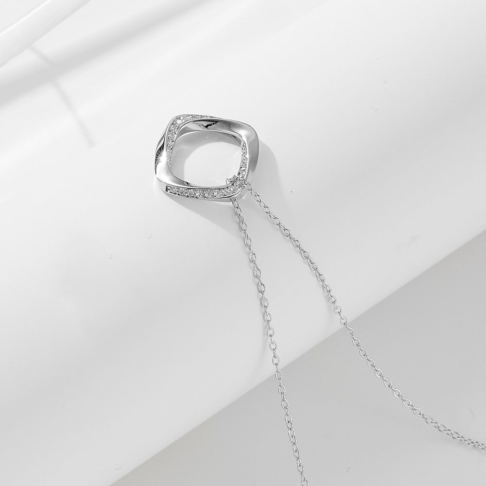 Sterling Silver Sparkling Geometric Square Choker for Women, Trendy Ins Style