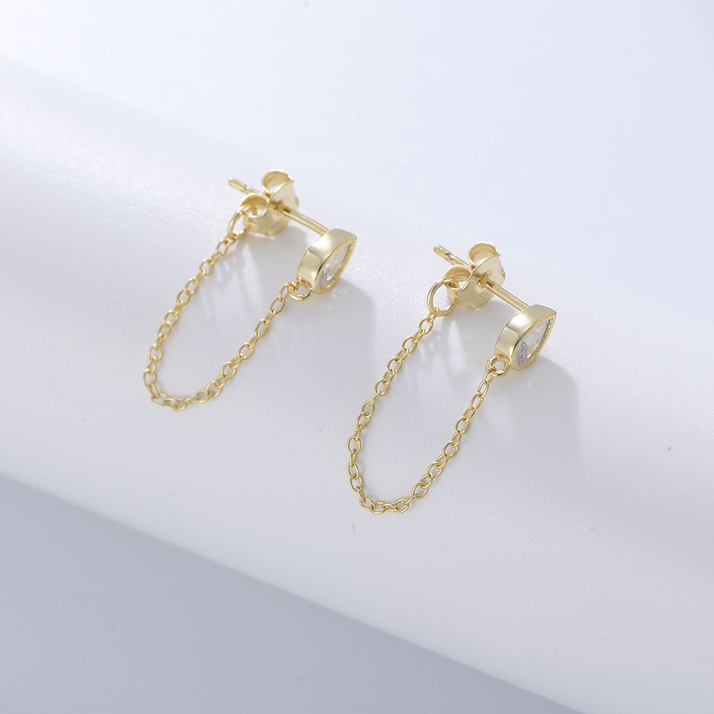 925 Sterling Silver Waterdrop Ear Jackets, CZ Chain Drop Earrings