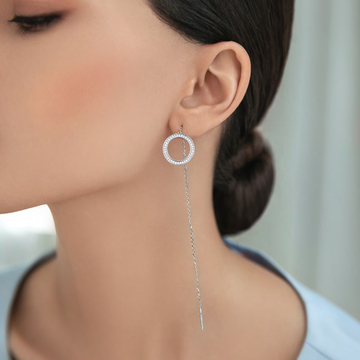 Zircon Circle Necklace Set - 925 Silver Geometric Layered Jewelry