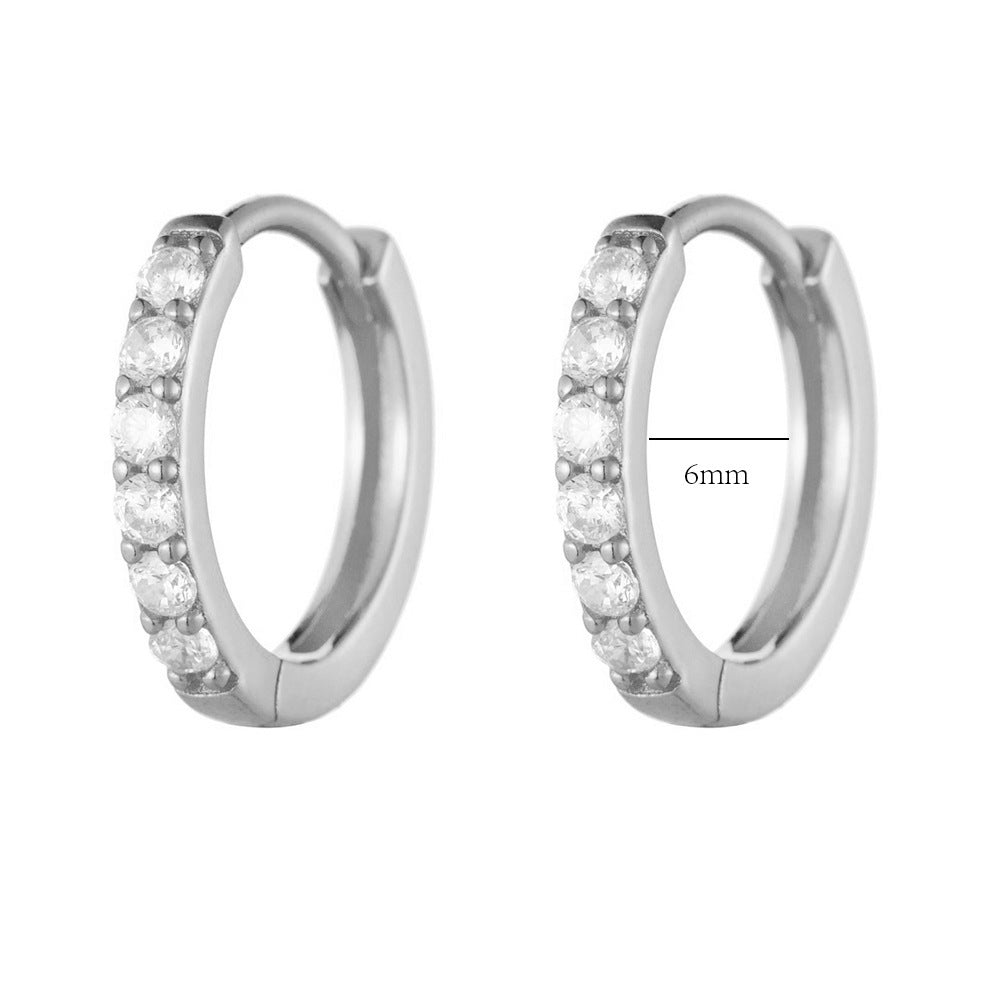 925 Sterling Silver Zirconia Huggie Hoop Earrings, Classic Round Geometric Cartilage Jewelry