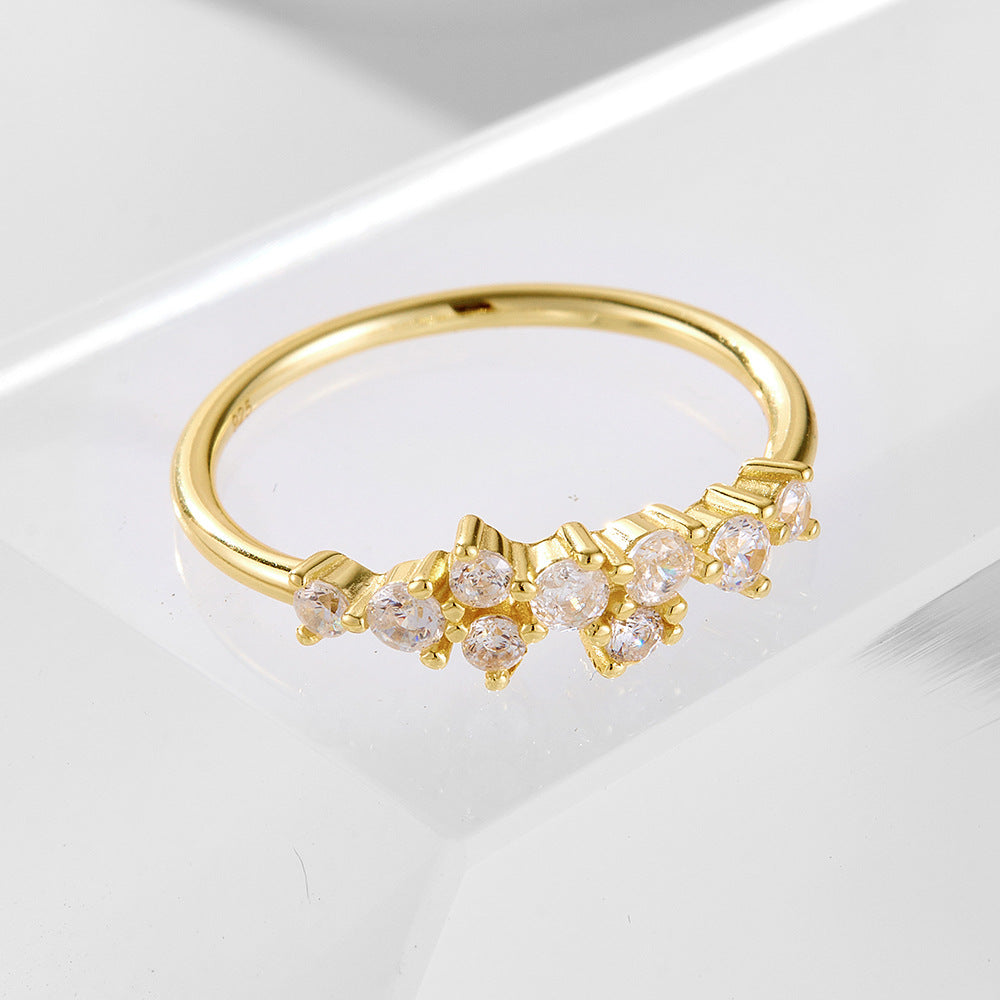 925 Sterling Silver Minimalist Colorful Zirconia Ring, Japanese Style Light Luxury Stackable Jewelry