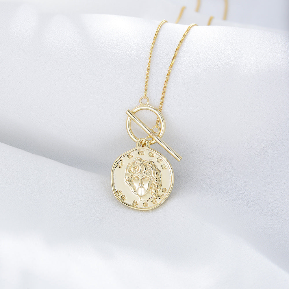 925 Sterling Silver Coin Necklace, Vintage Relief Medallion Pendant