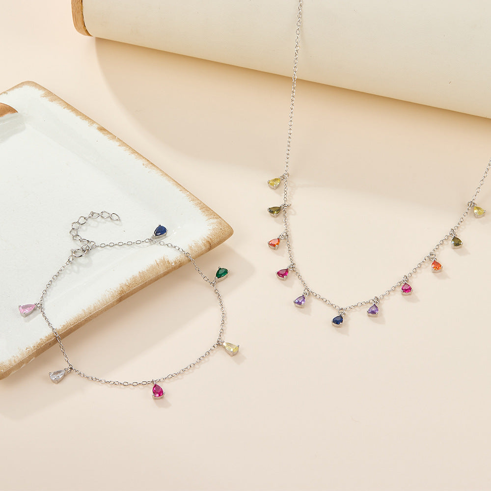 Color Zircon Teardrop Necklace - S925 Silver Trending Collarbone Chain