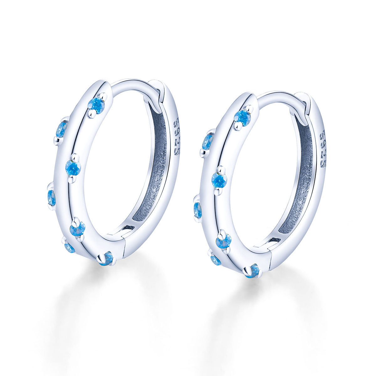 Colored Zircon Hoop Earrings - S925 Silver Modern European Factory Jewelry