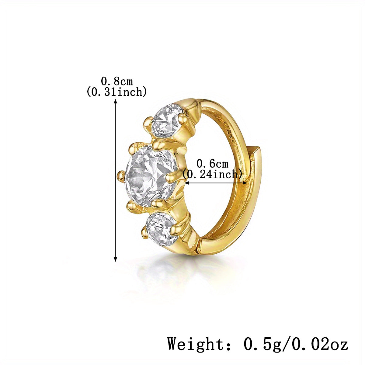 Single Zircon Hoop Earring - 925 Silver Geometric Niche