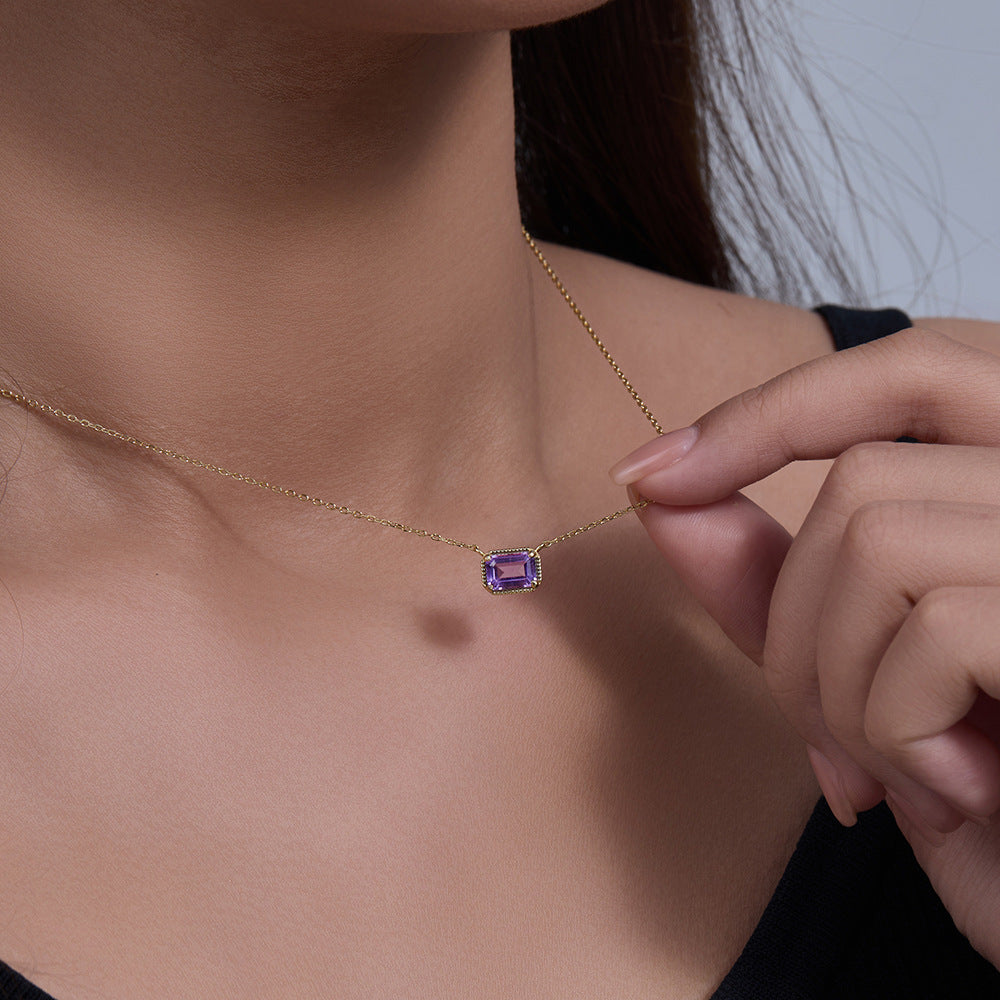 925 Sterling Silver Purple Amethyst Pendant Necklace, Minimalist High-End Jewelry
